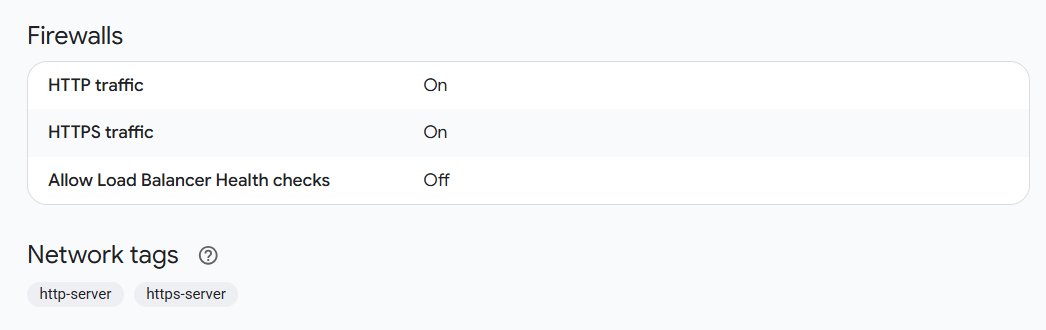 Screenshot of the firewalls configured for this website